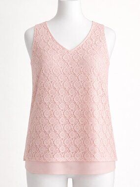 Banana Republic Lace Over-lay Tank Top - Size Small - Pink - EUC